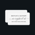 Modernes Kalligrafie-Skriptverzeichnis für Hochzei Begleitkarte<br><div class="desc">Moderne trendige Kalligrafie Script Wedding Registry Insert Card. Schwarz/Weiß</div>
