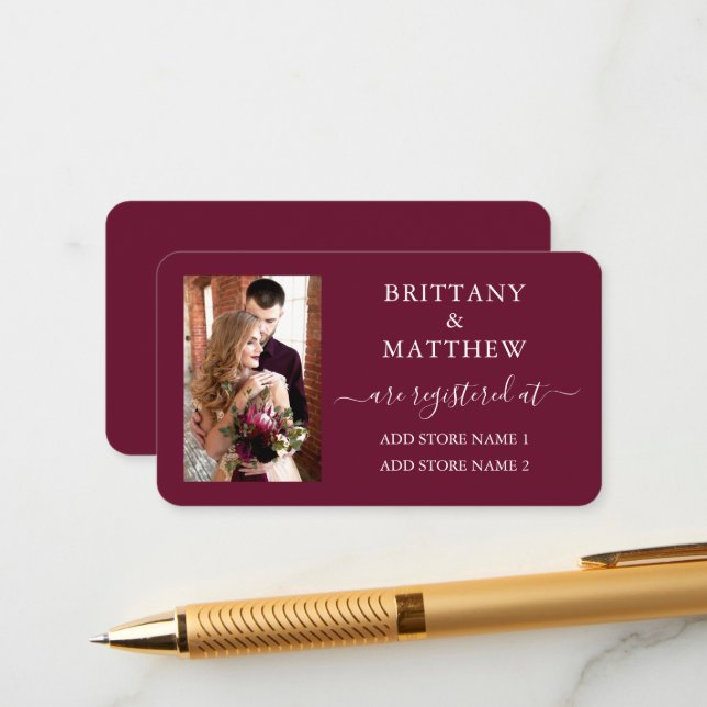 Modernes kalligrafisches Foto Hochzeitsregister Bu Begleitkarte (Vorderseite/Rückseite Beispiel)