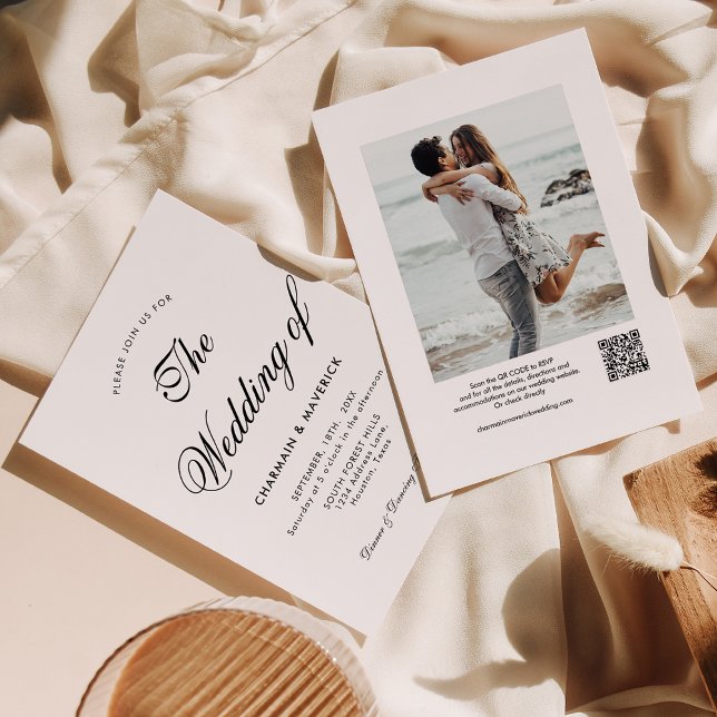 Modernes kalligrafisches Foto QR Code Hochzeit Einladung (Von Creator hochgeladen)