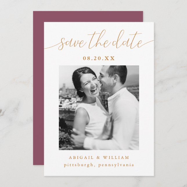 Modernes kalligrafisches Foto Rosa Hochzeit Save The Date (Vorne/Hinten)