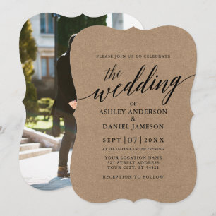 Modernes kalligrafisches Foto Wedding Kraft Einladung