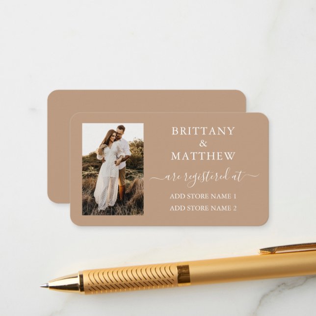 Modernes kalligrafisches Foto Wedding Registry Tau Begleitkarte (Vorderseite/Rückseite Beispiel)