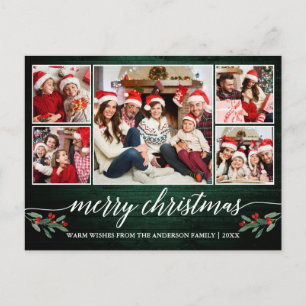 Modernes Kalligrafisches Grünes Holz 5 Foto Weihna Postkarte