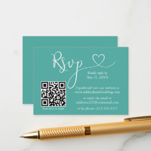 Modernes kalligrafisches Herz Hochzeit QR UAWG Aqu Begleitkarte