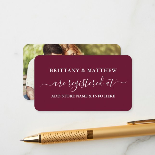 Modernes kalligrafisches Hochzeitsregister Foto Bu Begleitkarte (Vorderseite/Rückseite Beispiel)