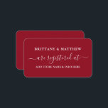 Modernes kalligrafisches Hochzeitsregister Rot Begleitkarte<br><div class="desc">Moderne trendige Kalligrafie Script Wedding Registry Insert Card. Rot</div>