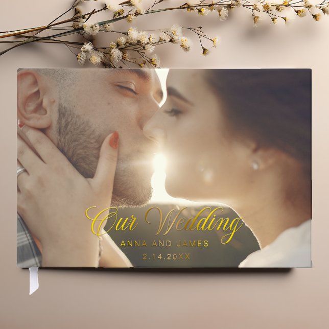 Modernes kalligrafisches Hochzeitsstichtum-Foto Gästebuch (Von Creator hochgeladen)