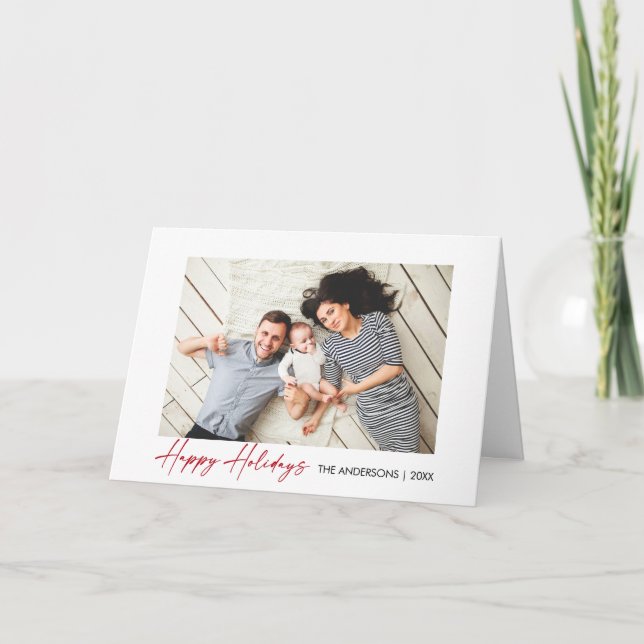 Modernes kalligrafisches Rot-Tintenschrift-Foto Feiertagskarte (Vorderseite)