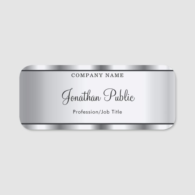 Modernes Kalligrafisches Skript Text Silver Templa Namensschild (Vorderseite)