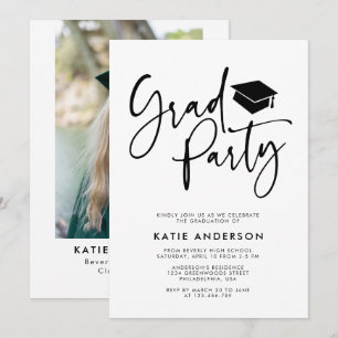 Modernes Kalligraphie Grad Party Foto Einladung