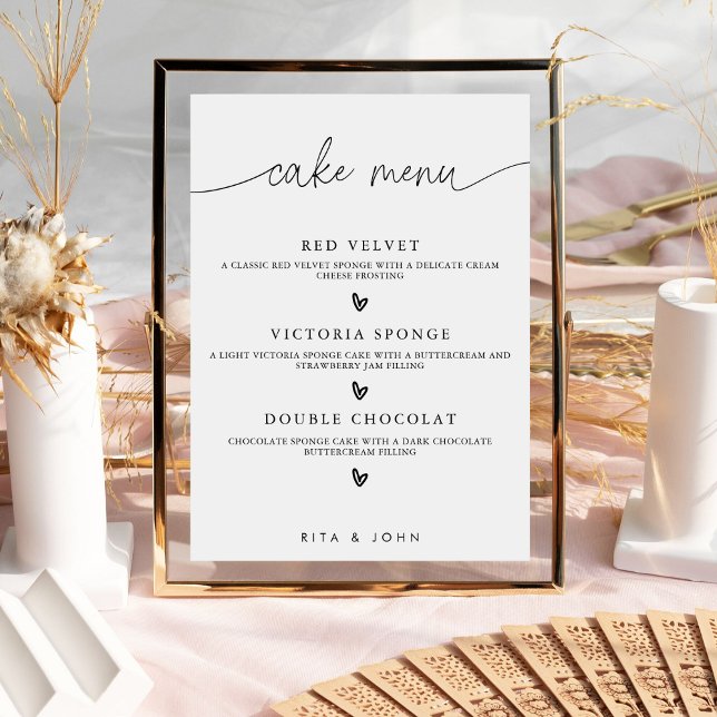 Modernes Kalligraphie-Menü Cake Wedding Cake Sign Poster (Von Creator hochgeladen)