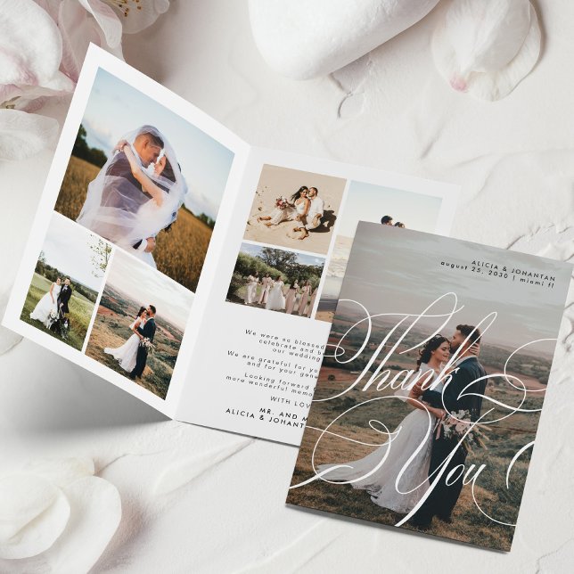 Modernes Kalligraphie-Skript 8 Foto Hochzeit Dankeskarte (Von Creator hochgeladen)