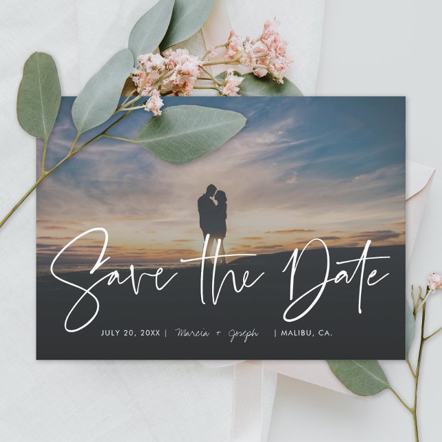 Modernes kalligraphisches Foto Save the Date (Von Creator hochgeladen)