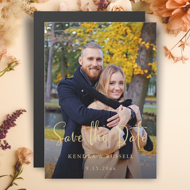 Modernes kalligraphisches Foto Save the Date Magneteinladung (Von Creator hochgeladen)