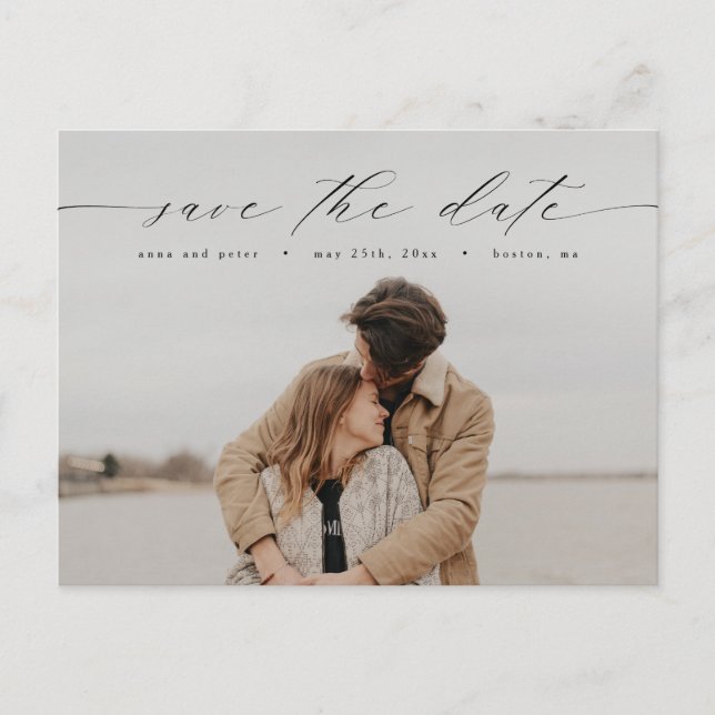 Modernes kalligraphisches Foto Save the Date Postk Postkarte (Vorderseite)