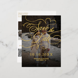 Modernes kalligraphisches Gold Save the Date Folien Feiertagspostkarte
