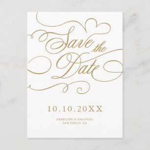 Modernes kalligraphisches Gold Save the Date Postkarte