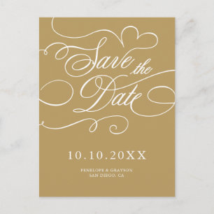 Modernes kalligraphisches Gold Save the Date Postkarte