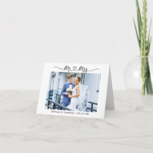 Modernes kalligraphisches Herz Mr. und Mrs. Weddin Dankeskarte