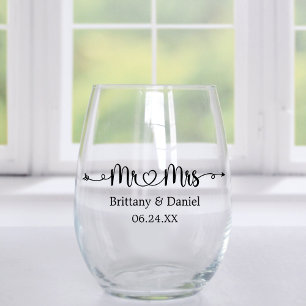 Modernes kalligraphisches Herz Mr. und Mrs. Weddin Weinglas Ohne Stiel