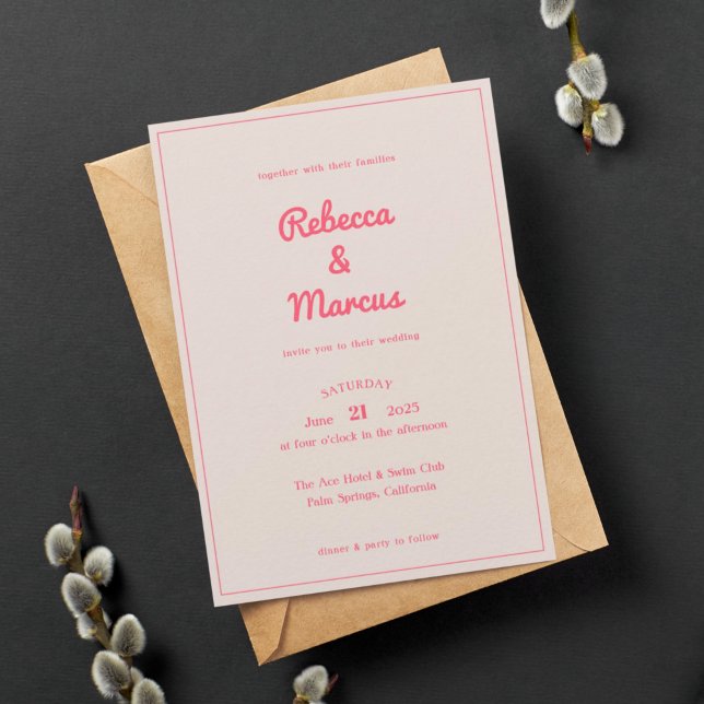 Modernes, kaltrosa Fuchsia Retro Vibes Wedding Einladung (Von Creator hochgeladen)