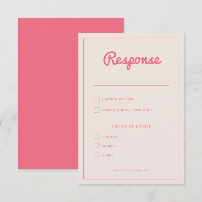 Modernes, kaltrosa Fuchsia Retro Vibes Wedding RSVP Karte (Vorne/Hinten)