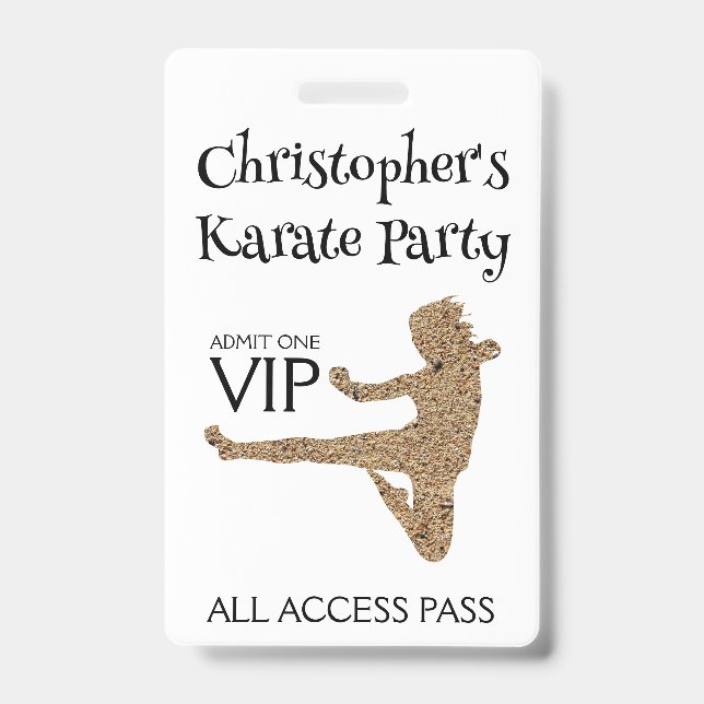 Modernes Karate Party Kindergeburtstag VIP Pass Ab Ausweis (Vorderseite)