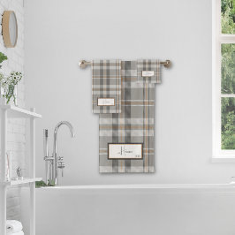 Modernes Kariertes Cloud Grau Bath Handtuch Set