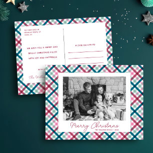 Modernes Kariertes Foto für die Familie Frohe Weih Feiertagspostkarte