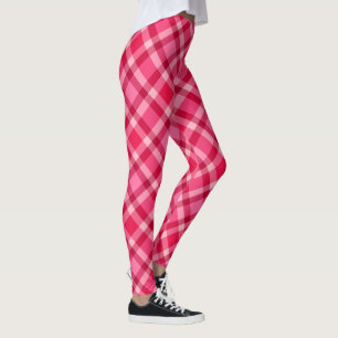 Modernes Kariertes Mittelalter - Rosa und Wein Leggings
