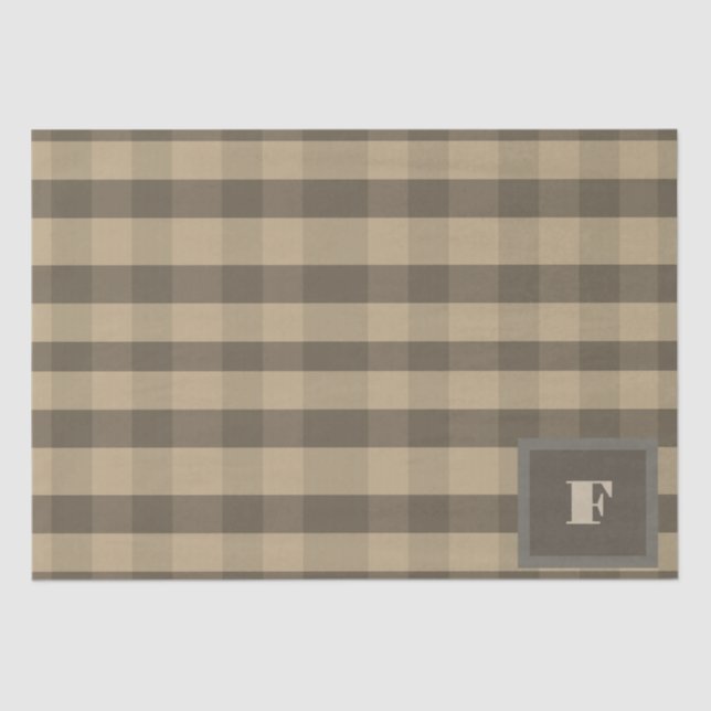 Modernes Kariertes Monogramm Braun Beige Seidenpapier (Vorderseite)