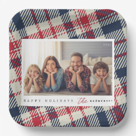 Modernes Kariertes Muster Weihnachts-Custom-Family Pappteller