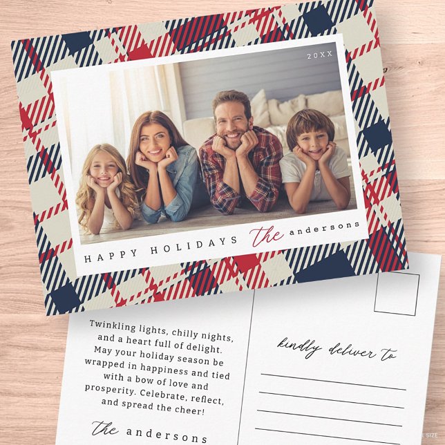 Modernes Kariertes Muster Weihnachts-Custom-Family Postkarte (Von Creator hochgeladen)