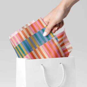Modernes Kariertes Orange, Rosa, Blau und Grün Seidenpapier
