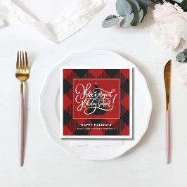 Modernes Kariertes Red Buffalo Weihnachtsbuch Serviette