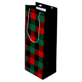 Modernes Kariertes Red Green Christmas Buffalo-Mus Geschenktüte Für Weinflaschen