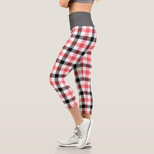 Modernes Kariertes Tartan-Muster Capri Leggings (Links)