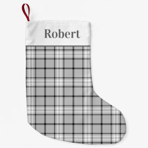 Modernes Kariertes Tartan-Muster mit Name Kleiner Weihnachtsstrumpf