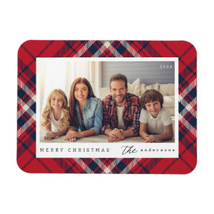 Modernes Kariertes Weihnachts-Custom-Foto Magnet