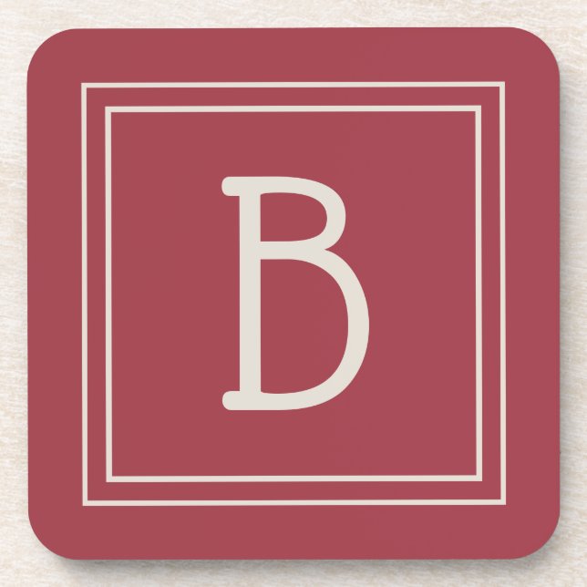 Modernes Karmesinrot & Off White monogrammierter A Getränkeuntersetzer (Vorderseite)