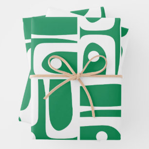 Modernes Kelly Green Piquet Muster aus dem Mittela Geschenkpapier Set