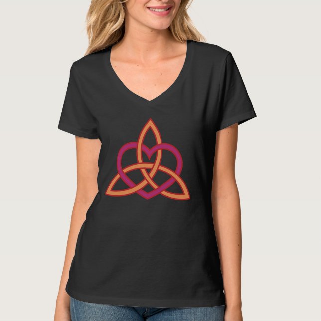 Modernes keltisches Triquetra in Pfirsich und Rosa T-Shirt (Vorderseite)