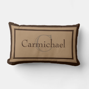 Modernes Khaki/Brown Monogram Name Accent Pillow Lendenkissen
