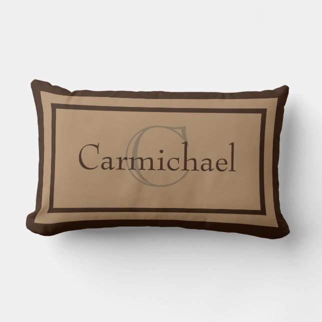Modernes Khaki/Brown Monogram Name Accent Pillow Lendenkissen (Vorderseite)