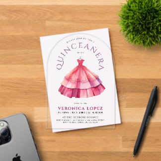 Modernes, klares Rosa Stille Princess Dress Wasser Acryleinladungen