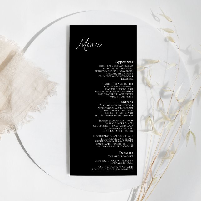 Modernes klassisches Black Wedding Flat Menu Menükarte (Von Creator hochgeladen)