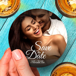 Modernes klassisches Foto Elegante Hochzeit Save t Runder Pappuntersetzer