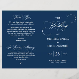 Modernes klassisches Hochzeitsprogramm für Navy, f