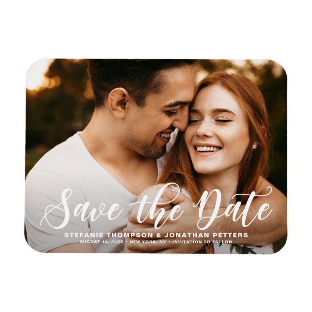 Modernes klassisches Kalligrafie-Save the Date Fot Magnet (Horizontal)