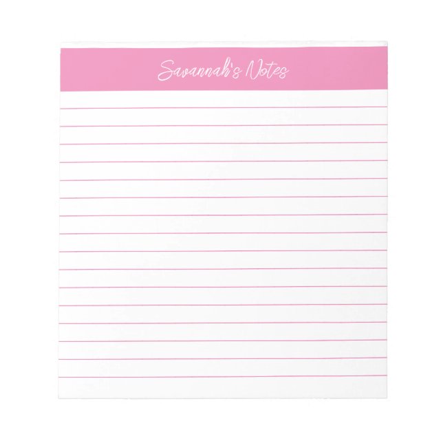 Modernes klassisches Light Pink Script Personalisi Notizblock (Vorderseite)